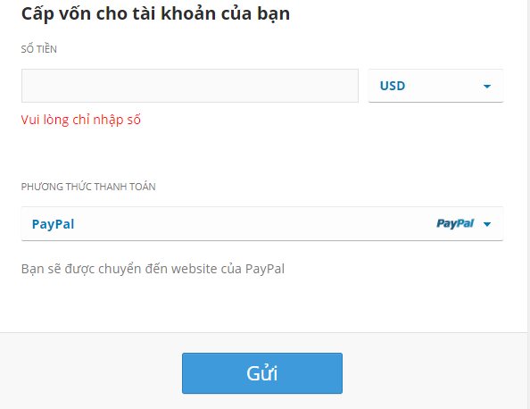Hướng dẫn nộp tiền vào tài khoản giao dịch eToro bằng Paypal