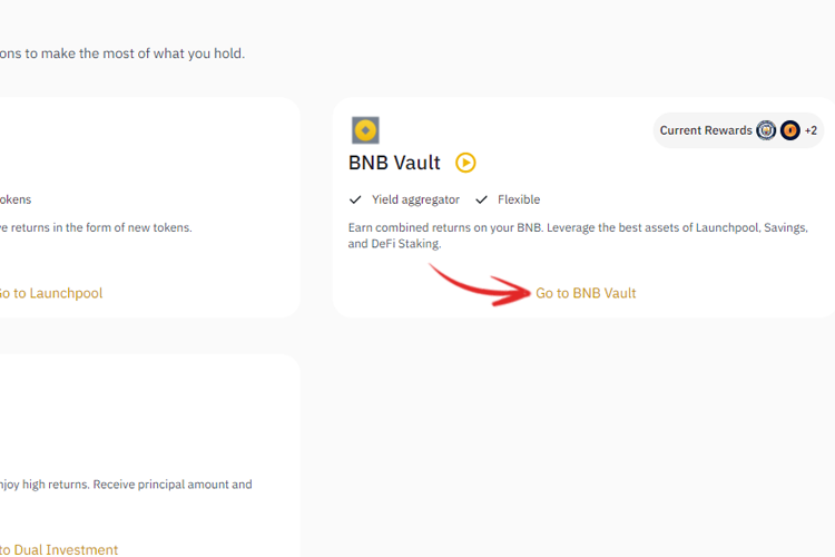 Truy cập vào tính năng BNB Vault: 